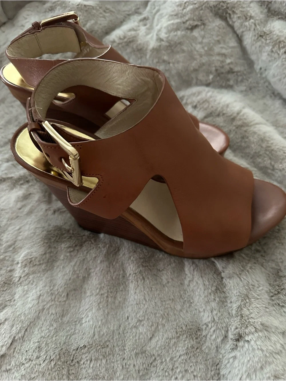 Michael Kors Josephine Wedge Sandal with Gold Buckle